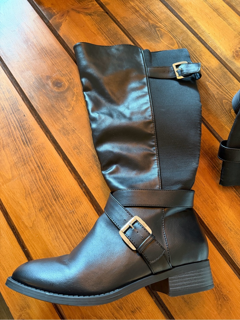 Black high calf Buckle Boots - Women's Stylish Riding Boot 8.5 W calf